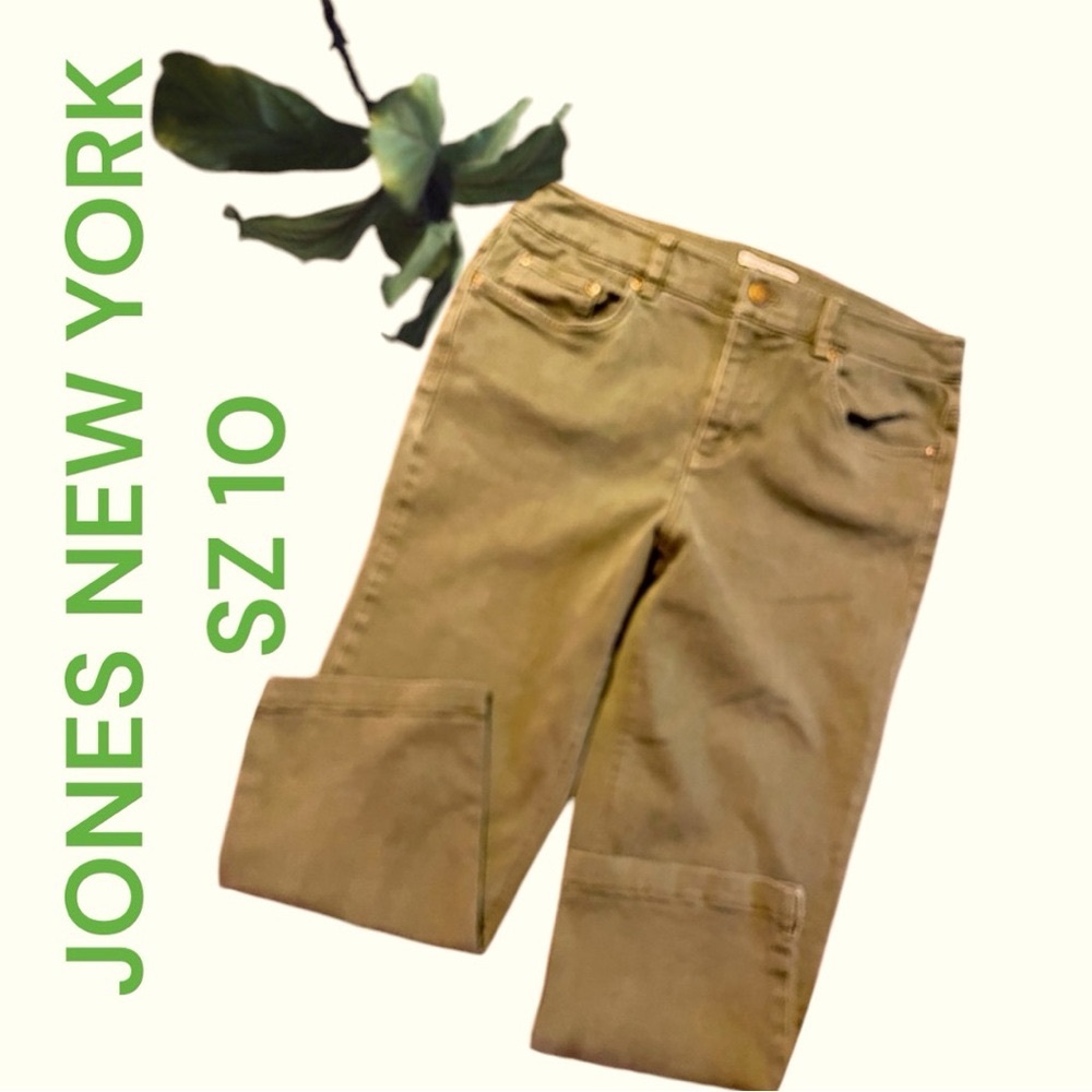 JONES NEW YORK SPORTS STRETCH CAPRIS SZ:10 ARMY GREEN ANKLE SIDE SLIT 5 POCKETS